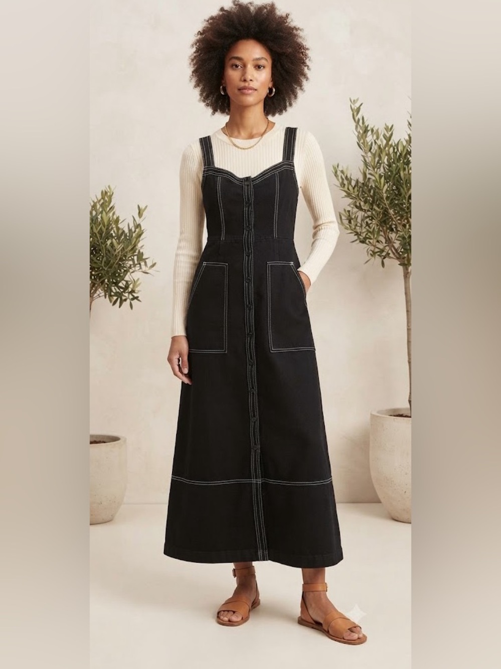 Black denim long dress